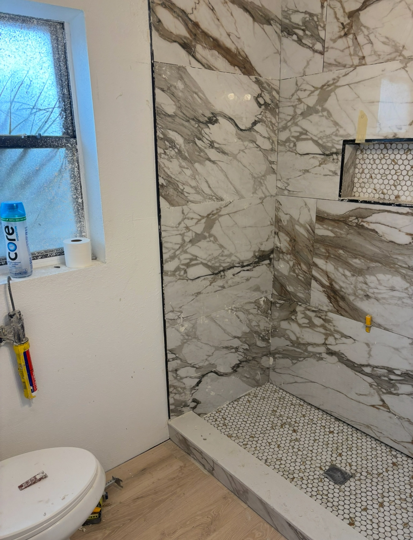 Marble-look shower surround