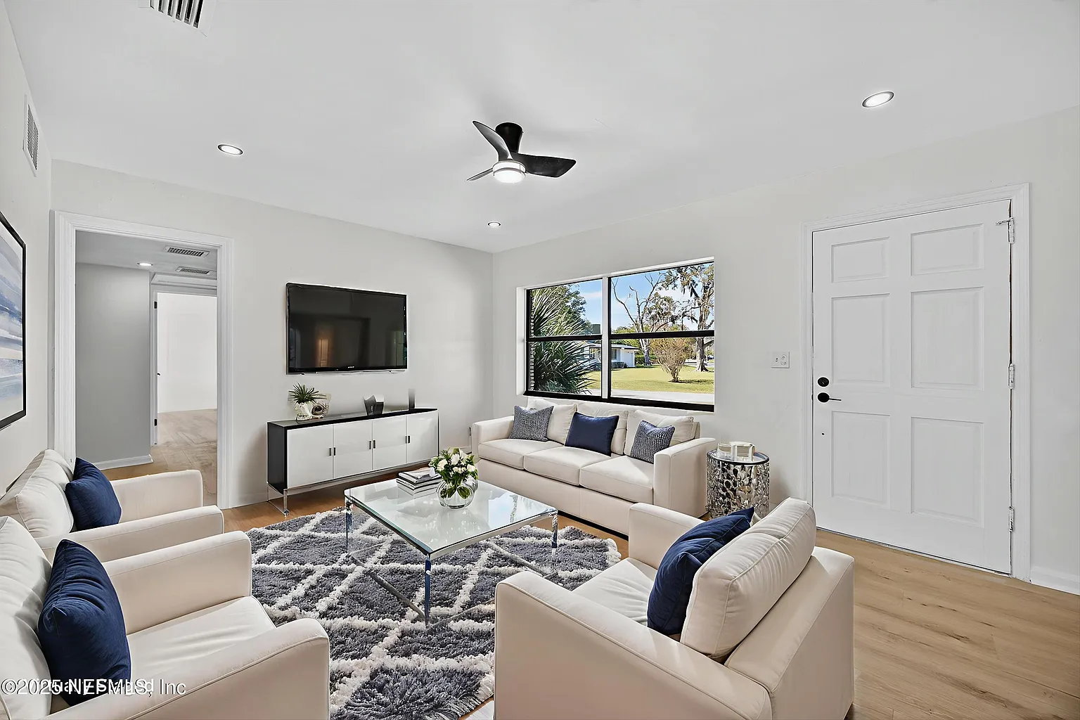 Bright open living room with modern furnishings