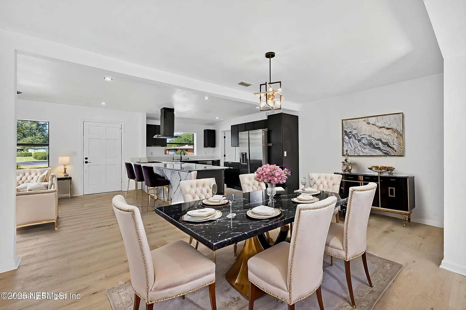 Elegant open-concept dining and kitchen area