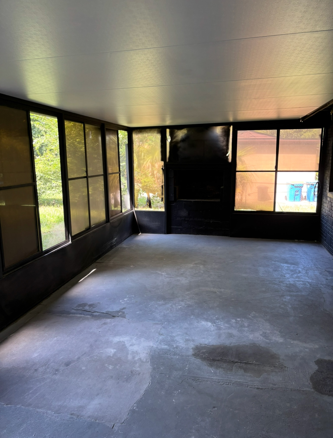 Gutted interior and porch framing